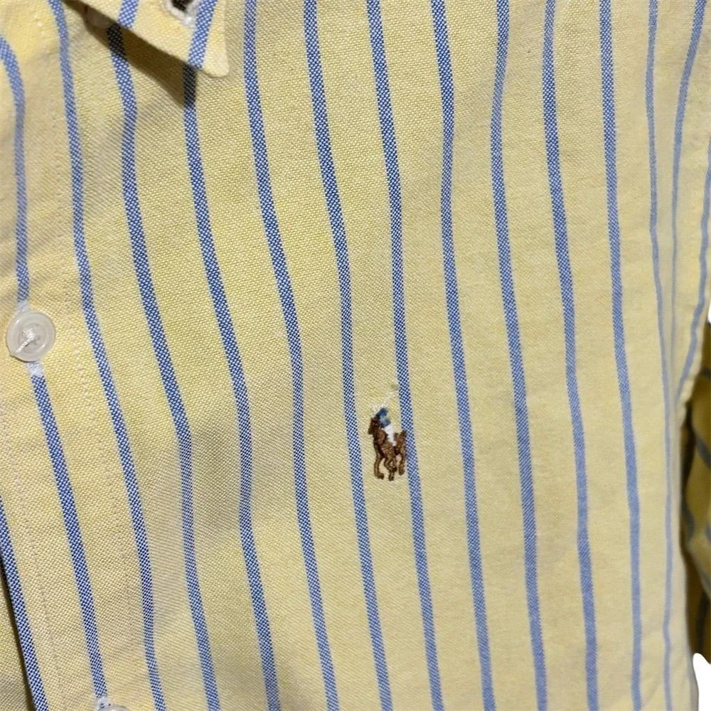 Vintage Polo Ralph Lauren Men's Striped Button-Up‎ Shirt Yellow Size 16